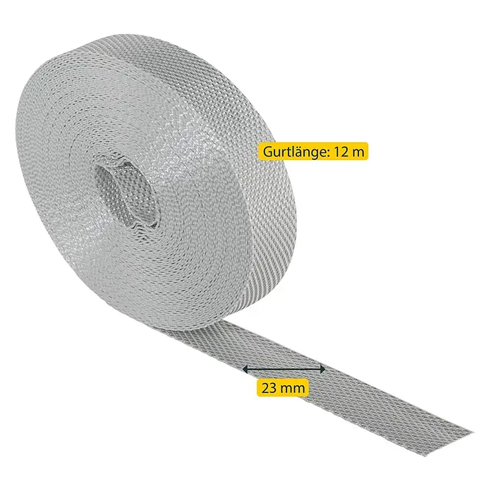 Schellenberg Rollladengurt - Grau, Länge: 12 m, Gurtbreite: 23 mm - Gurtbandrolle mit 12 m Länge und 23 mm Breite. Ideal für vielfältige Anwendungen im Handwerk und Hobbybereich.