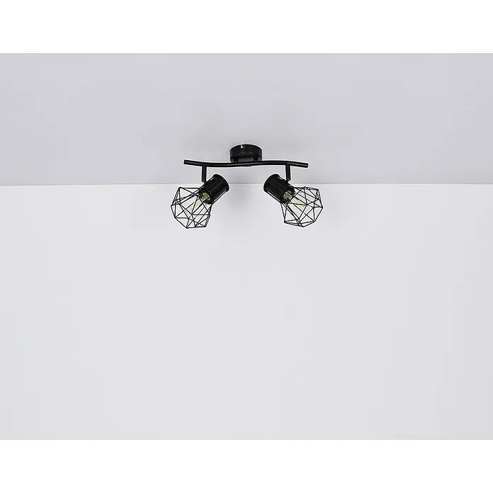 Globo Deckenstrahler Priska - 40 W, L x B x H: 340 x 130 x 190 mm, Schwarz, E27 - Stilvolle Deckenleuchte mit zwei schwarzen Metallschirmen, die ein modernes und industrielles Ambiente erzeugt. Ideal für Wohnräume und Büros.