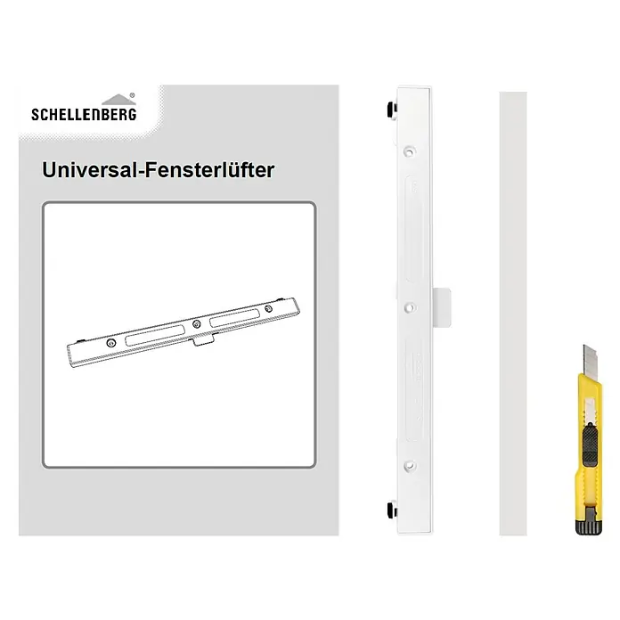 Schellenberg Fensterlüfter Universal Einzelpack - Weiß, 1 Stk. - Produktabbildung des Schellenberg Universal-Fensterlüfters, ein praktisches Zubehör für besseres Raumklima und mehr Wohnkomfort.