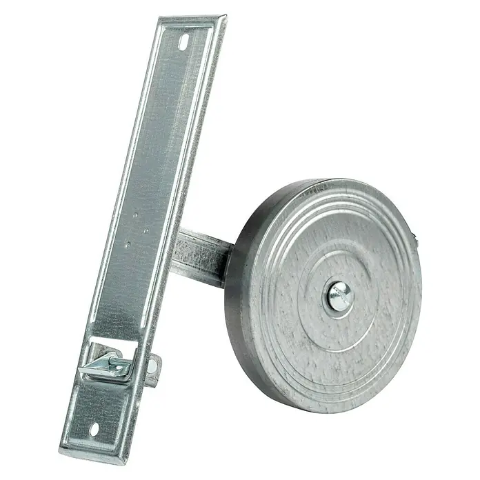 Schellenberg Einlasswickler Maxi - Lochabstand: 185 mm, Gurtbreite: 23 mm, Max. Gurtlänge: 12 m - Bild einer Türschienenaufhängung, ideal für Schiebetüren. Robuste Konstruktion sorgt für reibungslose Bewegung der Tür.