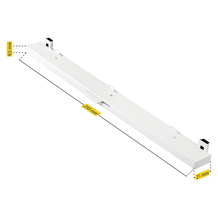Schellenberg Fensterlüfter Universal Einzelpack - Weiß, 1 Stk. - Produktansicht eines weißen LED-Schienenstrahlers mit Maßangaben für Länge, Breite und Höhe.