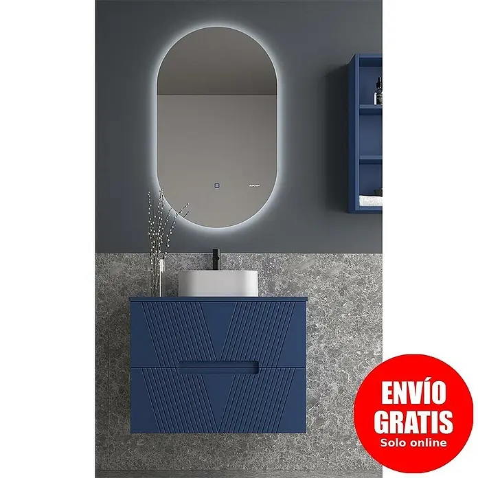 Duplach Mueble bajo de lavabo Istor - L x An x Al: 45 x 60 x 60 cm, Oceano - Elegante conjunto de baño con mueble de lavabo azul y espejo iluminado. Mobiliario de baño elegante para un ambiente moderno.
