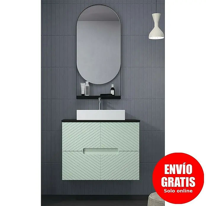 Duplach Mueble bajo de lavabo Kamet - L x An x Al: 45 x 60 x 60 cm, Menta - Elegante lavabo de baño con espejo y espacio de almacenamiento. La combinación perfecta de estilo y funcionalidad.
