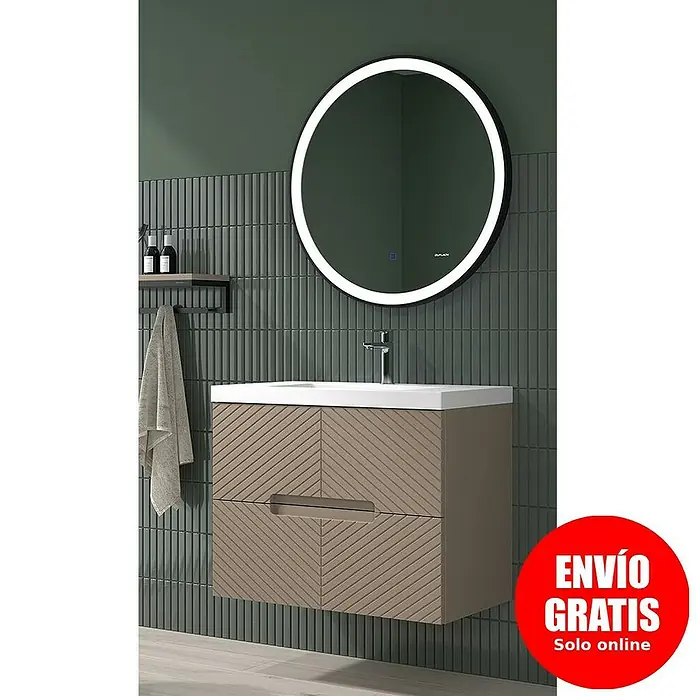 Duplach Mueble bajo de lavabo Kamet - L x An x Al: 45 x 60 x 60 cm, Moka - Este mueble de baño con lavabo y espejo LED agrega un toque moderno a cualquier baño. El diseño es elegante y funcional.