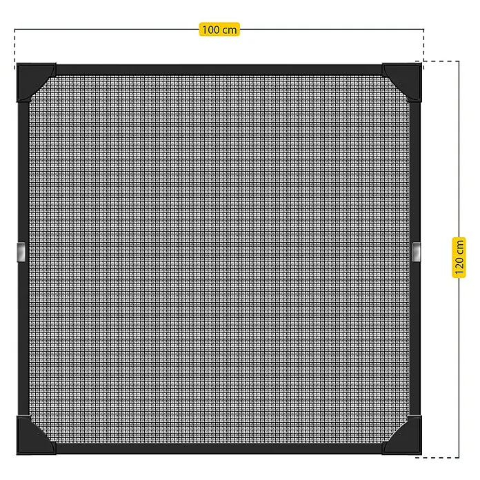 Schellenberg Insect Stop Insektenschutzfenster - B x H: 100 x 120 cm, Magnetisch anheften, Farbe Rahmen: Anthrazit - Abbildung eines schwarzen Insektenschutzgitters mit den Maßen 100 x 120 cm.