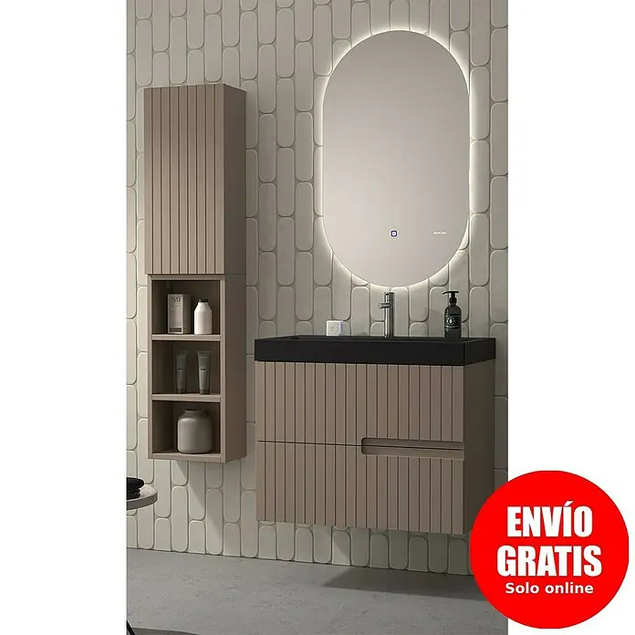 Duplach Mueble bajo de lavabo Abi - L x An x Al: 45 x 60 x 60 cm, Moka - Moderno conjunto de baño con mueble bajo lavabo, armario con espejo y espejo LED para un diseño elegante del baño.