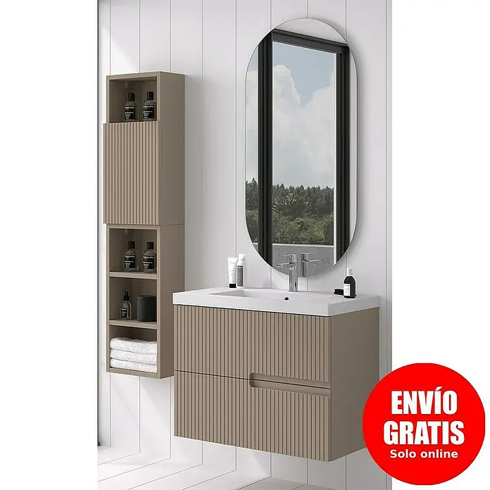 Duplach Mueble bajo de lavabo Mana - L x An x Al: 45 x 60 x 60 cm, Moka - Elegante juego de baño con mueble de lavabo, espejo y estante de pared con un diseño elegante para un ambiente de baño moderno.