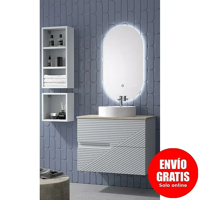 Duplach Mueble bajo de lavabo Rimo - L x An x Al: 45 x 80 x 60 cm, Gris - Conjunto de lavabo moderno con espejo, estanterías y armario inferior, diseñado para un ambiente de baño elegante y con estilo.