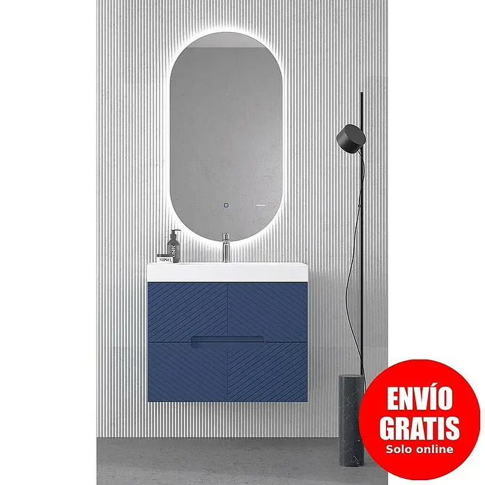 Duplach Mueble bajo de lavabo Kamet - L x An x Al: 45 x 60 x 60 cm, Oceano - Elegante juego de baño con mueble de lavabo azul, lavabo sobre encimera y espejo LED. Muebles de baño modernos para un diseño interior elegante.