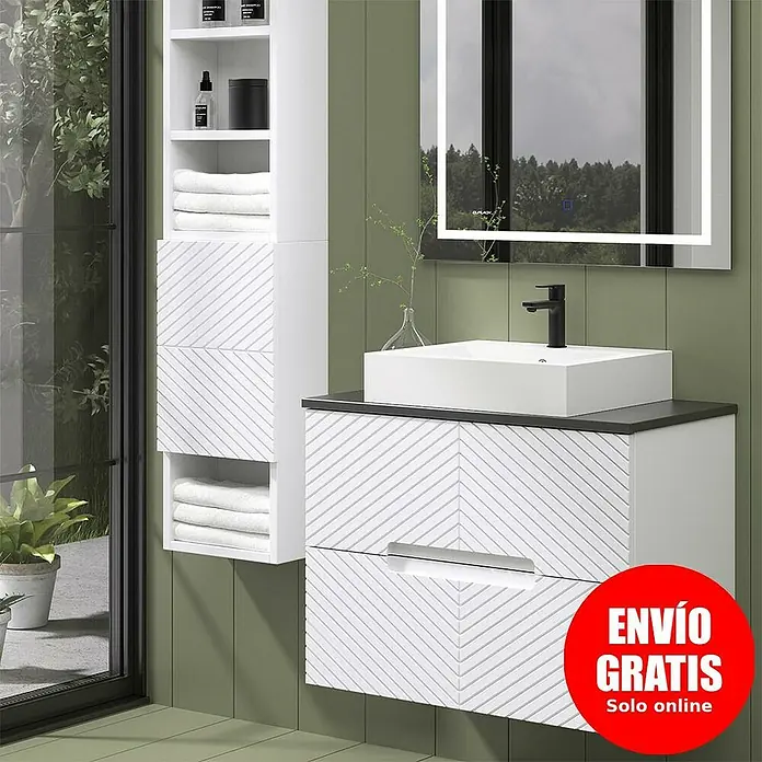 Duplach Mueble bajo de lavabo Kamet - L x An x Al: 45 x 60 x 60 cm, Blanco - Moderno mueble de baño con lavabo, espejo y espacio de almacenamiento para un ambiente de baño elegante.