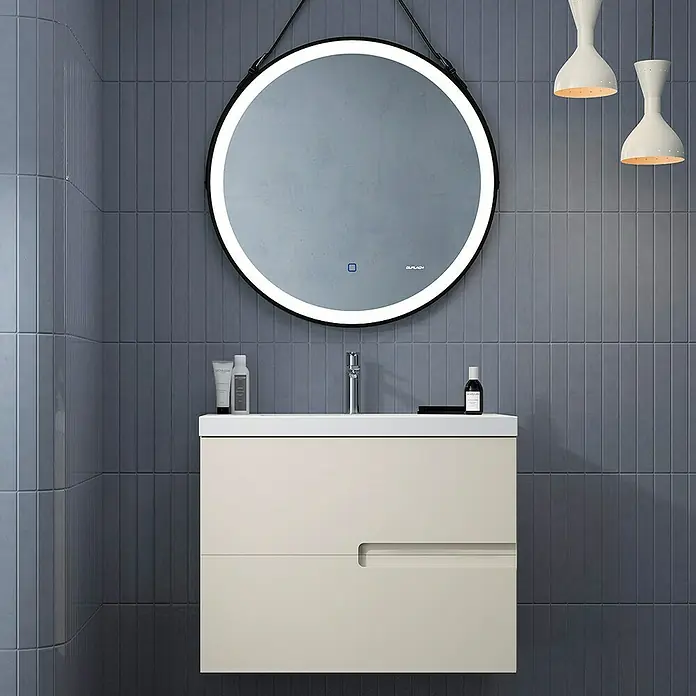 Duplach Mueble bajo de lavabo Sia - L x An x Al: 45 x 80 x 60 cm, Beige - Elegante conjunto de baño con espejo iluminado y un moderno mueble de lavabo en beige. Diseño refinado para tu baño.