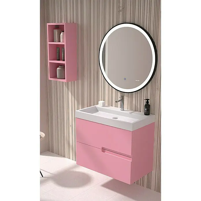 Duplach Mueble bajo de lavabo Sia - L x An x Al: 45 x 100 x 60 cm, Rosa - Mueble de baño rosa con estante y espejo. Mobiliario de baño moderno con un diseño fresco para acentos elegantes.