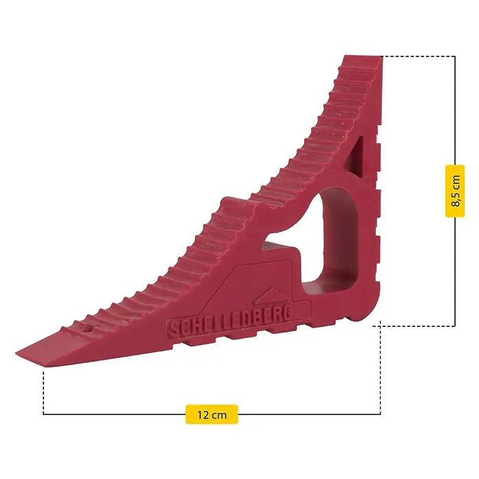 Schellenberg Tür- & Fensterstopper - Pink - Keilförmiger, roter Unterlegkeil mit Maßen.