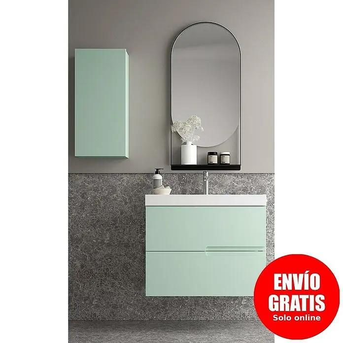 Duplach Mueble bajo de lavabo Sia - L x An x Al: 45 x 80 x 60 cm, Menta - Elegante conjunto de baño con tocador verde menta, armario con espejo y espejo moderno. Muebles de baño con estilo para un ambiente fresco.