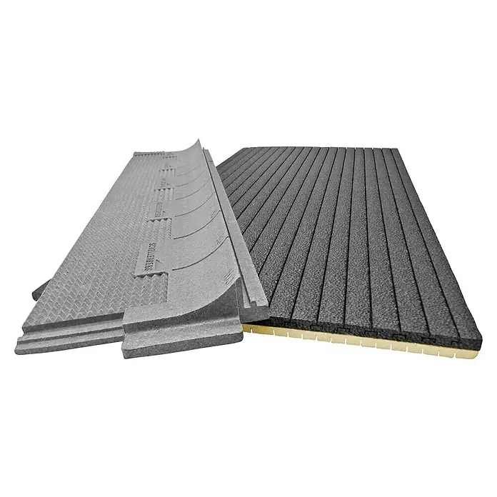Schellenberg Rollladenkasten-Dämmmatte - 100 x 50 x 2,5 cm, Passend für: Große Rollladenkästen - Nahaufnahme einer Schellenberg Dämmplatte, die ihre interne Struktur zeigt. Sie bietet eine hochwertige Wärmeisolierung und Energieeffizienz.