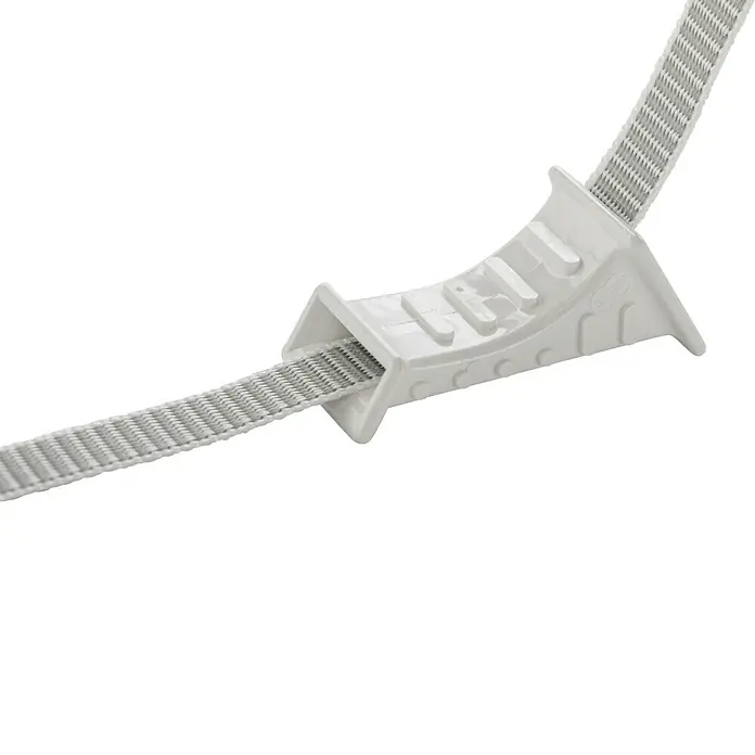 Schellenberg Gurtführung - Gurtbreite: 14 mm - 23 mm, Gebogen, Unterputz - Ein weißes Treppenstufen-Messwerkzeug, das die Messung und Installation von Treppenstufen vereinfacht. Ideal für präzise Handwerkerarbeiten.