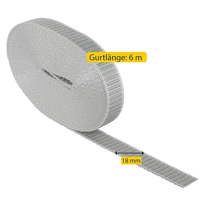 Schellenberg Rollladengurt - Grau, Länge: 6 m, Gurtbreite: 18 mm - Graues Gurtband mit den Maßen 6 m Länge und 18 mm Breite.