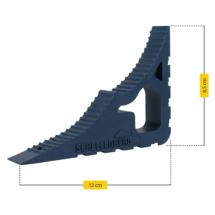 Schellenberg Tür- & Fensterstopper - Dunkelblau - Blauer Unterlegkeil mit den Maßen 12 cm Länge und 8,5 cm Höhe für sicheren Halt.