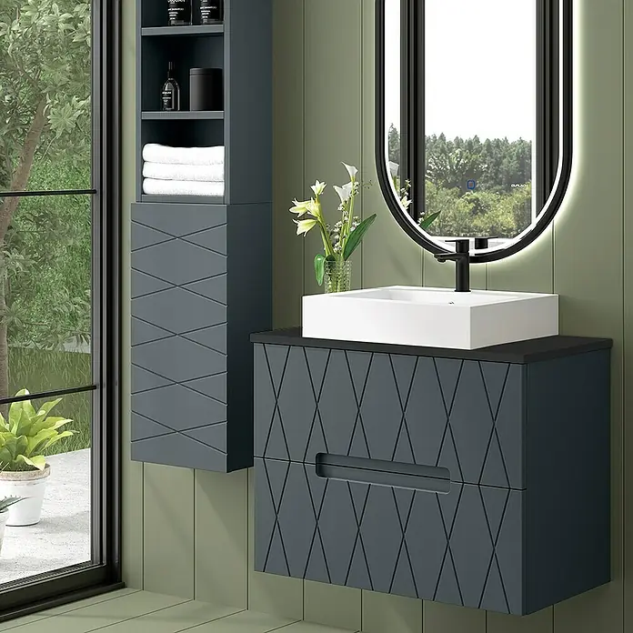 Duplach Mueble bajo de lavabo Nanda - L x An x Al: 45 x 80 x 60 cm, Antracita - Interior de baño moderno con un elegante tocador y armario con espejo. El complemento perfecto para tu baño.