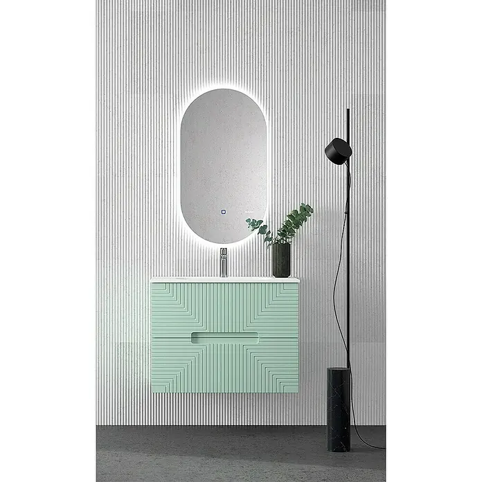 Duplach Mueble bajo de lavabo Teram - L x An x Al: 45 x 80 x 60 cm, Menta - Elegante lavabo de baño con espejo y mueble de lavabo con un diseño moderno. El color verde menta y los patrones geométricos lo hacen atractivo.