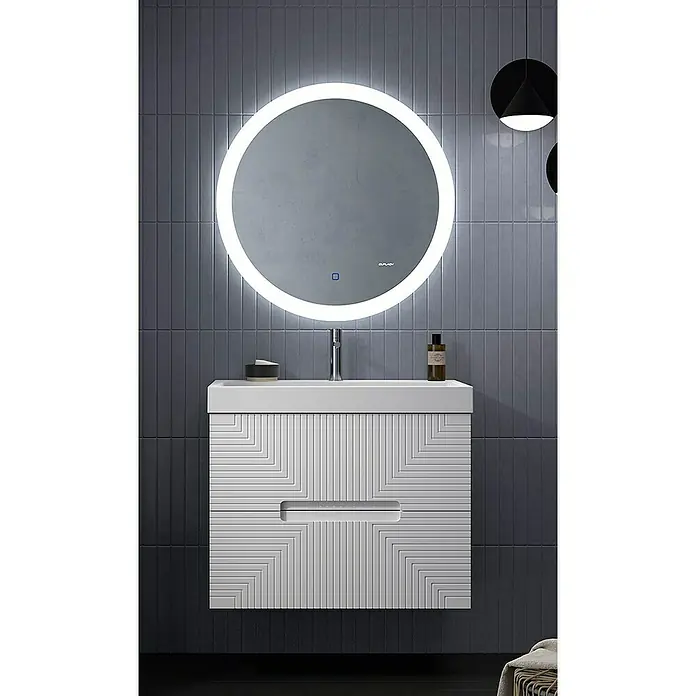 Duplach Mueble bajo de lavabo Teram - L x An x Al: 45 x 80 x 60 cm, Blanco - Mueble de baño moderno con espejo iluminado con LED para una elegancia elegante y una iluminación práctica en el baño.