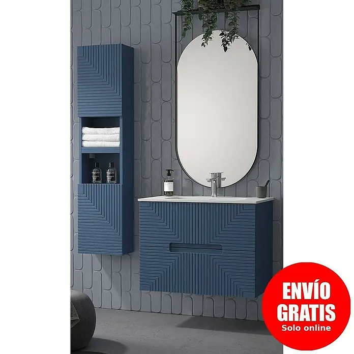 Duplach Mueble bajo de lavabo Teram - L x An x Al: 45 x 60 x 60 cm, Oceano - Moderno conjunto de baño azul con lavabo, espejo y armario colgante. Diseño elegante para un ambiente de baño con estilo.