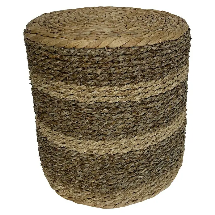 Hocker Pouf - Ø x H: 40 x 40 cm, Natur - Geflochtener Ottomane aus natürlichem Material mit runder Form und dekorativem Muster für Wohnräume.