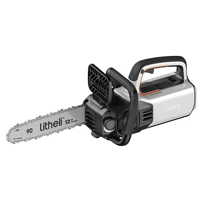 Litheli U20 Akku-Kettensäge - 20 V, Ohne Akku, Schwertlänge: 30,5 cm - Nahaufnahme einer Litheli Akku-Kettensäge mit 30 cm Schwertlänge. Ideal für Baumschnitt und Gartenpflege.