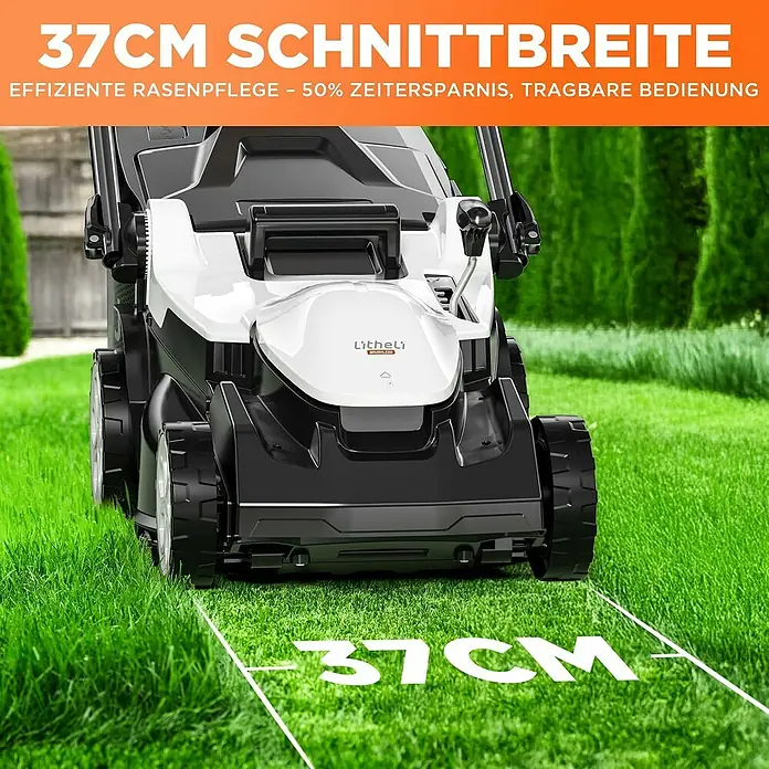 Litheli U20 Akku-Rasenmäher - 20 V, 2 Akkus, 4 Ah, Schnittbreite: 37 cm - Der Litheli Rasenmäher mit 37cm Schnittbreite für effiziente Rasenpflege und einfacher Bedienung.