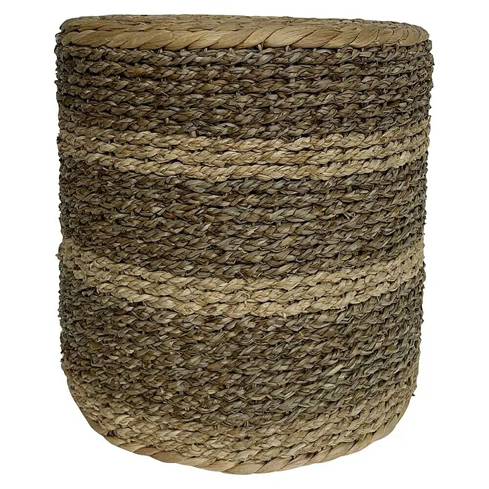 Hocker Pouf - Ø x H: 40 x 40 cm, Natur - Korb aus geflochtenem Seegras mit naturfarbenen Akzenten. Dekoratives und nachhaltiges Aufbewahrungselement für Ihr Zuhause.
