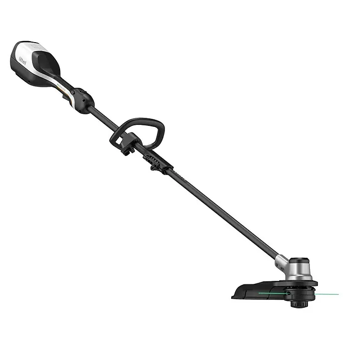 Litheli U20 Akku-Rasentrimmer - Li-Ionen, Ohne Akku, Schnittbreite Faden: 35 cm - Das Bild zeigt einen Akku-Rasentrimmer mit langem Griff, ideal für die Gartenpflege. Der Trimmer ist schwarz und weiß mit einem ergonomischen Design.