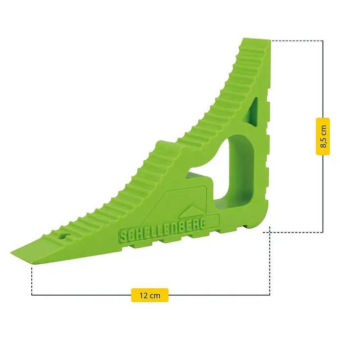 Schellenberg Tür- & Fensterstopper - Grün - Abgebildeter grüner Unterlegkeil mit den Maßen 12 x 8,5 cm.