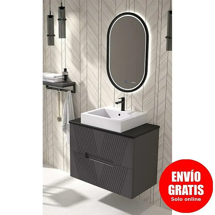 Duplach Mueble bajo de lavabo Istor - L x An x Al: 45 x 60 x 60 cm, Antracita - Mueble de baño moderno con lavabo, espejo y grifo. Diseño elegante para un espacio de baño sofisticado.