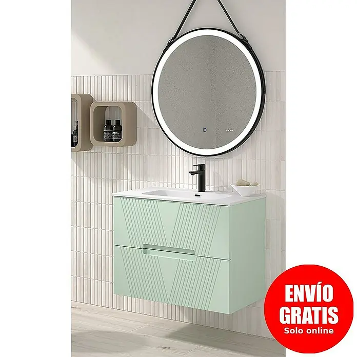 Duplach Mueble bajo de lavabo Istor - L x An x Al: 45 x 100 x 60 cm, Menta - Elegante mueble de baño con armario en verde pastel y espejo iluminado moderno para un diseño de baño elegante.