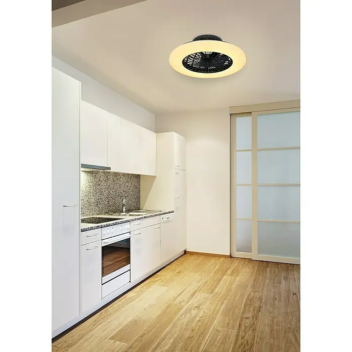 Globo Deckenventilator Travo - 30 W, Durchmesser: 50 cm - Deckenventilator mit Lampe in einer modernen Küche. Der runde Ventilator mit dem Licht sorgt für eine gute Belüftung und Beleuchtung des Raumes.