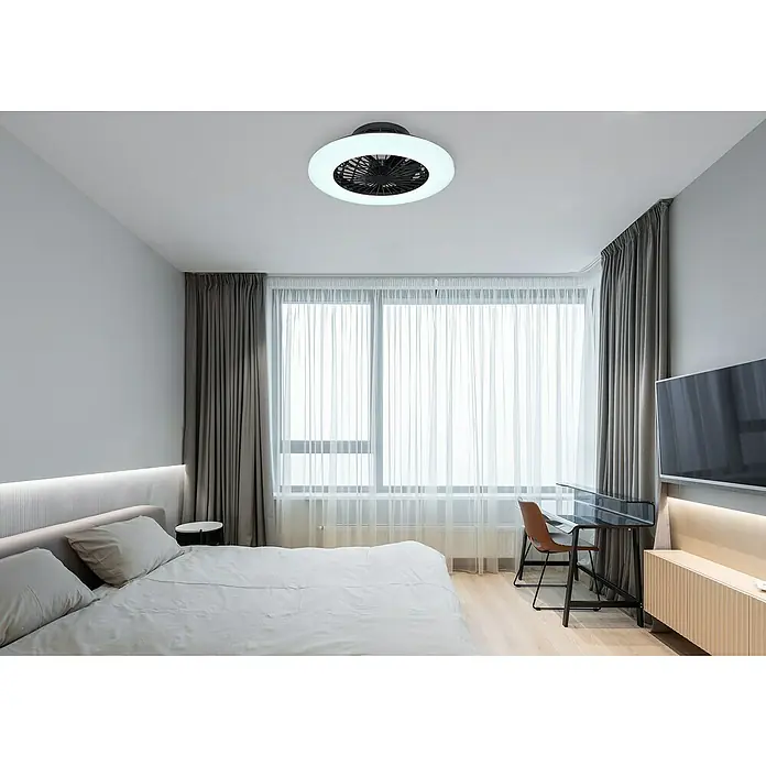 Globo Deckenventilator Travo - 30 W, Durchmesser: 50 cm - Das moderne Schlafzimmer verfügt über einen Deckenventilator mit integrierter Beleuchtung, der Komfort und Stil vereint.