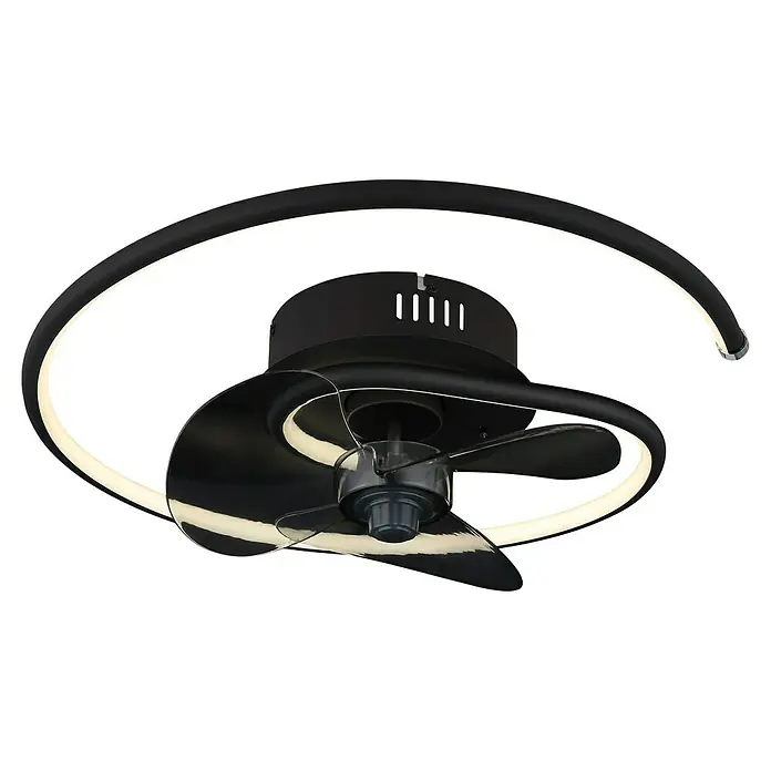 Globo Deckenventilator Koren - 30 W, Durchmesser: 45 cm - Eine moderne Deckenleuchte mit LED-Beleuchtung und einem integrierten Ventilator in elegantem Schwarz.