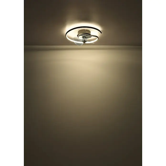 Globo Ventilador de techo Koren - 30 W, Diámetro: 45 cm, Negro mate - Lámpara de techo moderna con ventilador integrado. La lámpara tiene un diseño en espiral y proporciona una luz cálida y acogedora.
