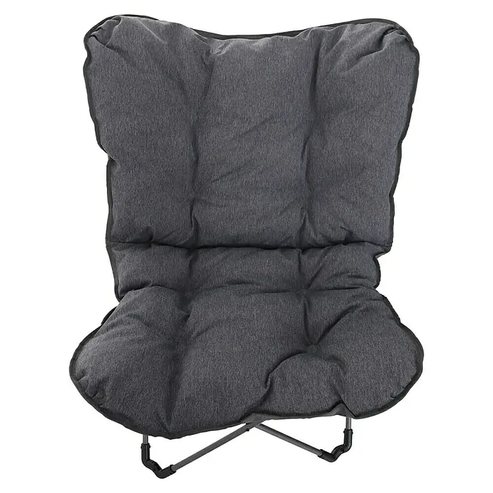 Sunfun Garten-Loungesessel Padded - B x T x H: 90 x 86 x 90 cm, Anthrazit - Ein grauer, gepolsterter Stuhl mit einem dunklen Rahmen. Komfortabler und stilvoller Sitzplatz für Entspannung und Freizeit im Innen- und Außenbereich.