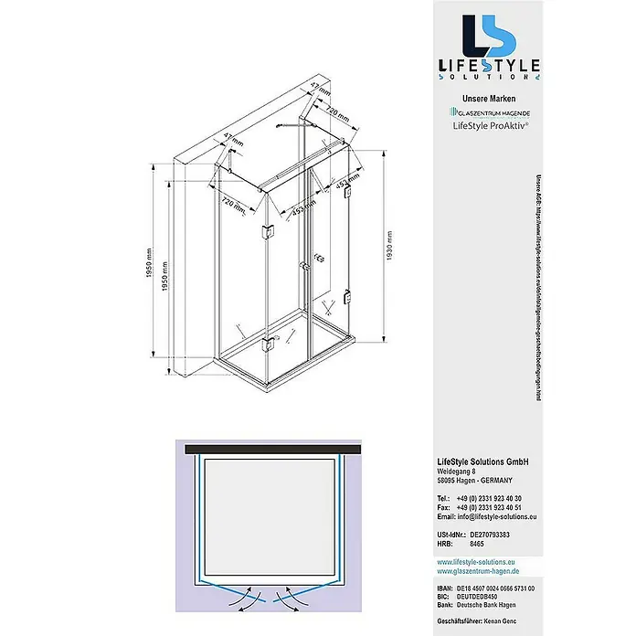 Glaszentrum Hagen U-Duschkabine 80x100x80x195 cm Ares U-Duschkabine inkl. Tasse - Eloxiert, Transparent