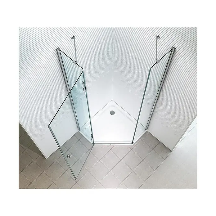 Glaszentrum Hagen Eckdusche 100x100x195 cm Aya 5eck Duschkabine inkl. Tasse + Siphon - 100 x 100 x 195 cm, Eloxiert, Transparent, Stärke: 8 mm