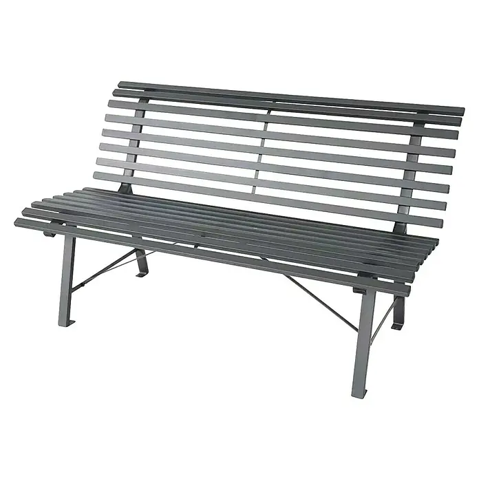 Banco de jardín Central Park - An x Pr x Al: 150 x 73 x 82 cm, Acero, Gris - Banco de metal con patrón de listones para el asiento y el respaldo. El banco tiene un diseño moderno y es ideal para jardines o parques.