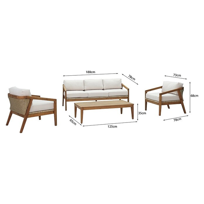 Sunfun Conjunto de muebles Anita (4 pzs., Madera de acacia, Marrón/Antracita) | BAUHAUS