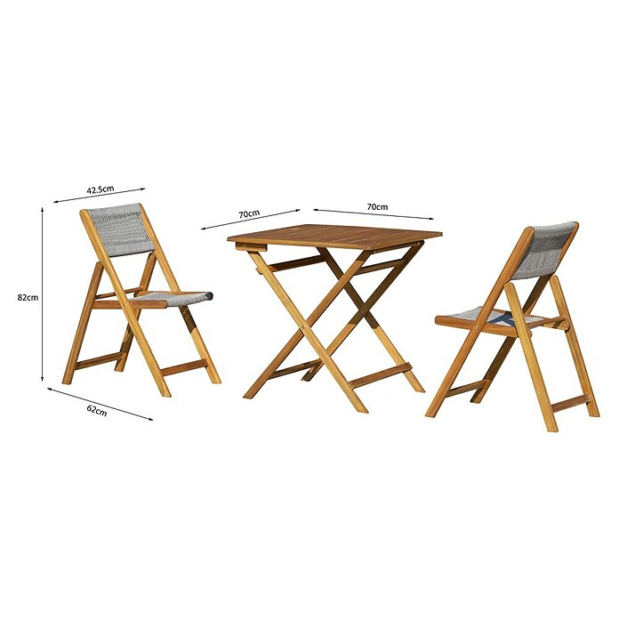 Conjunto de muebles de balcón Santorini (3 pzs., Madera de acacia/Cuerda sintética, Marrón/Gris) | BAUHAUS