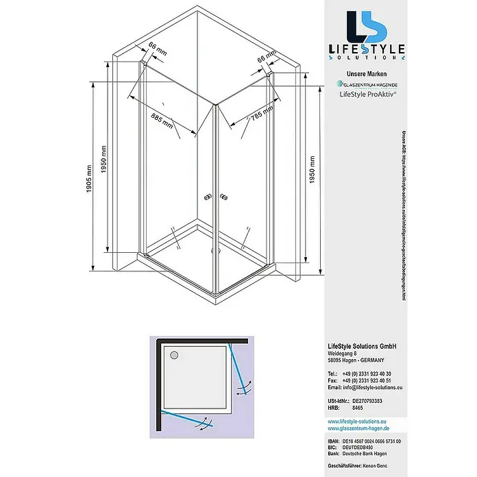 Glaszentrum Hagen Eckdusche 100x90x195 cm Zeus EckDuschkabine inkl. Tasse - 90 x 100 x 195 cm, Imprägniert, Farblos, Stärke: 8 mm