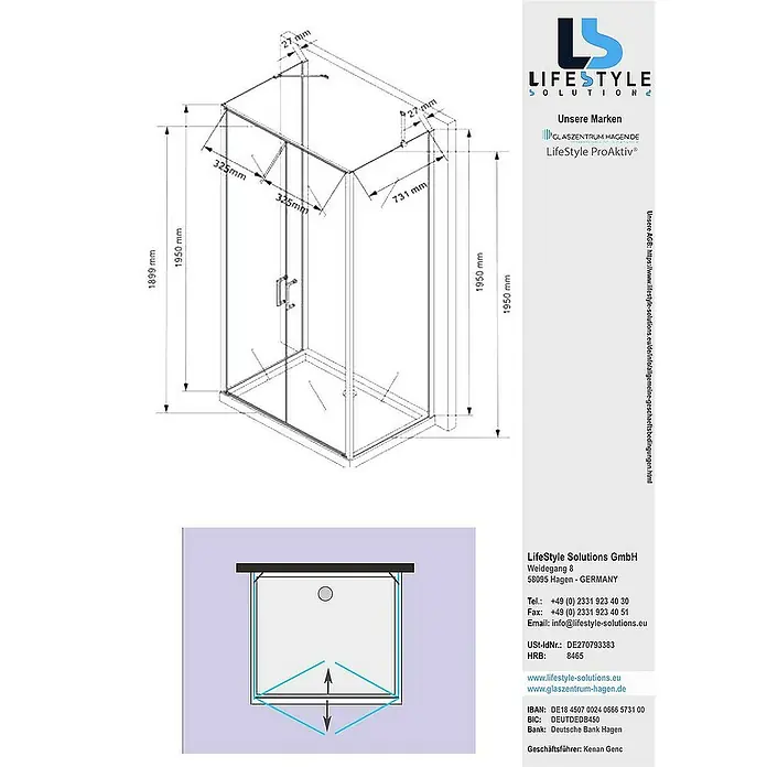 Glaszentrum Hagen U-Duschkabine 80x80x80x195 cm Mille U-Duschkabine inkl. Tasse + Siphon - Eloxiert, Transparent