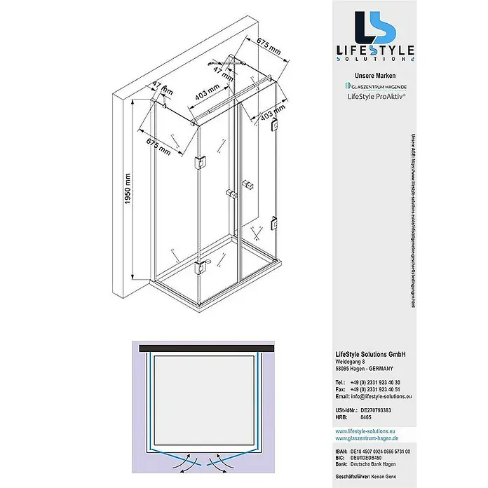 Glaszentrum Hagen U-Duschkabine 75x90x75x195 cm Ares U-Duschkabine inkl. Tasse + Siphon - Eloxiert, Transparent