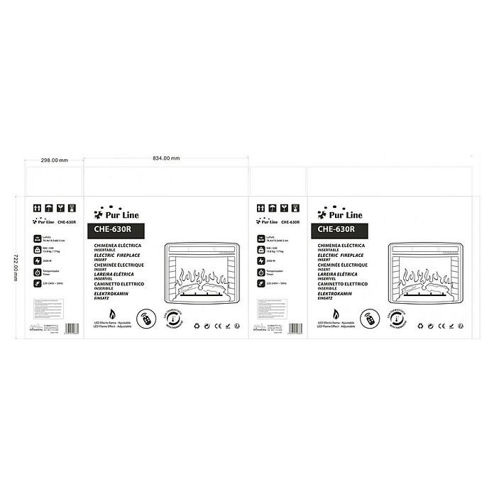 Purline Elektrischer Kamin CHE-630 (2 000 W, Schwarz, 25,4 x 76,4 x 60,5 cm) | BAUHAUS