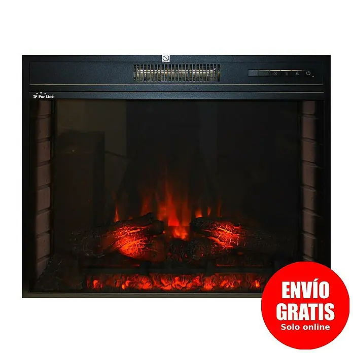 Purline Chimenea eléctrica CHE-630 - Negro, 2.000 W, 25,4 x 76,4 x 60,5 cm - Imagen de una chimenea eléctrica Purline con efecto de llama y decoración de leños.