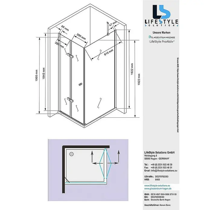 Glaszentrum Hagen Eckdusche 90x100x195 cm Nora Duschkabine inkl. Tasse - 100 x 90 x 195 cm, Eloxiert, Transparent, Stärke: 8 mm